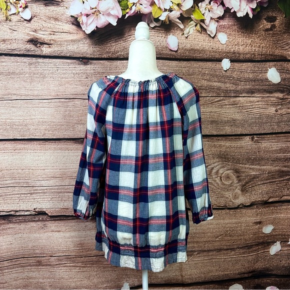 SOLD 🛍️ Faded Glory Women’s Cotton Plaid Shirred Tie Front Lagenlook Blouse - Picture 7 of 8